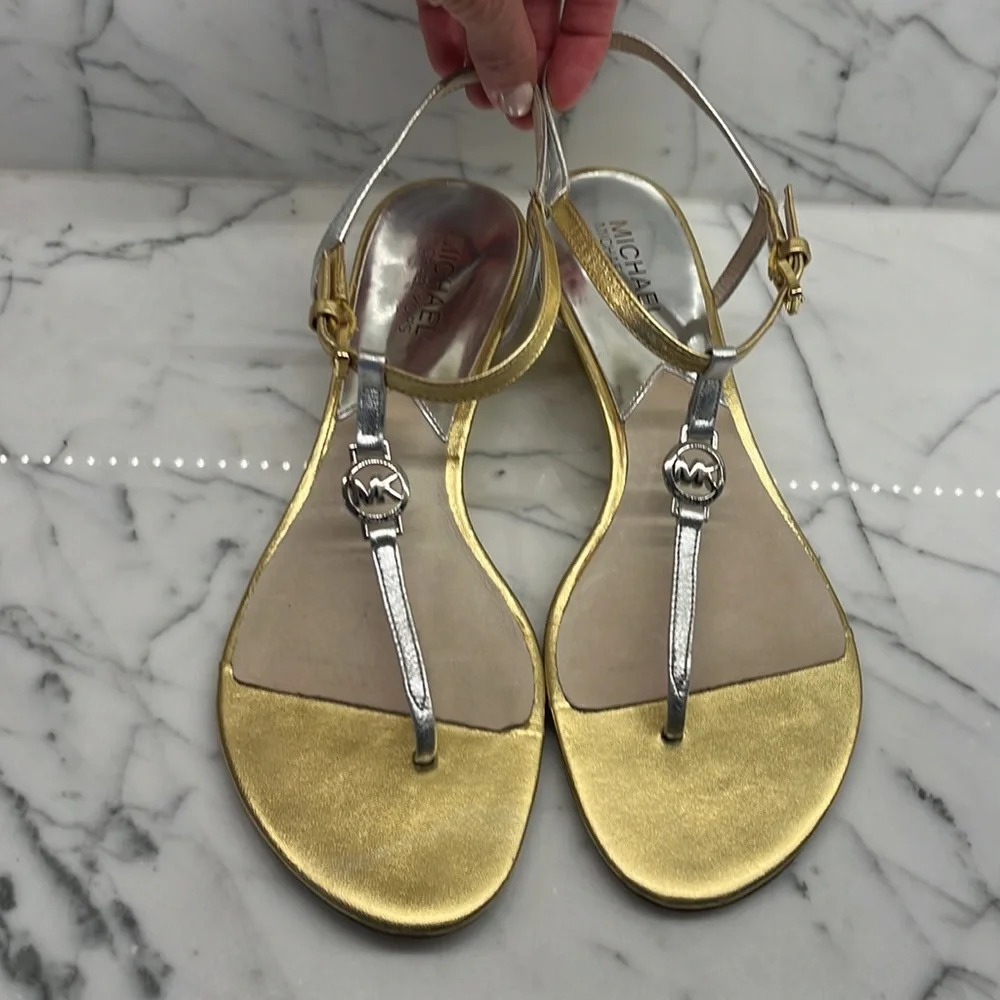 Michael Kors Gold and Silver Strappy Sandals - Picture 1 of 8